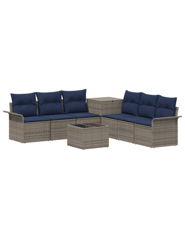 Set di divani 8 pz Grigio e Blu Navy Rattan sintetico e Acciaio