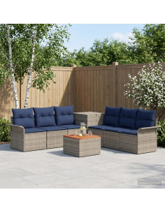 Set di divani 8 pz Grigio e Blu Navy Rattan sintetico e Acciaio