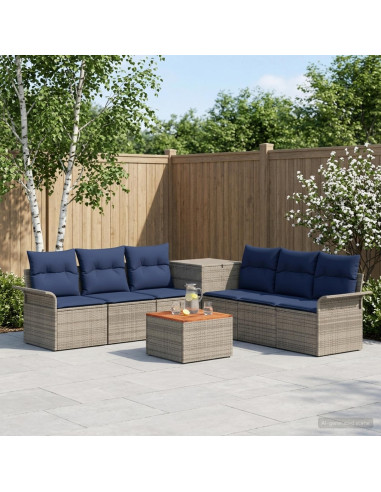 Set di divani 8 pz Grigio e Blu Navy Rattan sintetico e Acciaio