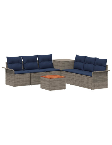 Set di divani 8 pz Grigio e Blu Navy Rattan sintetico e Acciaio