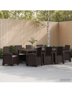 Set da Pranzo per Giardino 9 pz Marrone e Grigio Chiaro PP