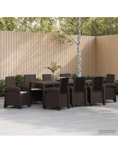 Set da Pranzo per Giardino 9 pz Marrone e Grigio Chiaro PP