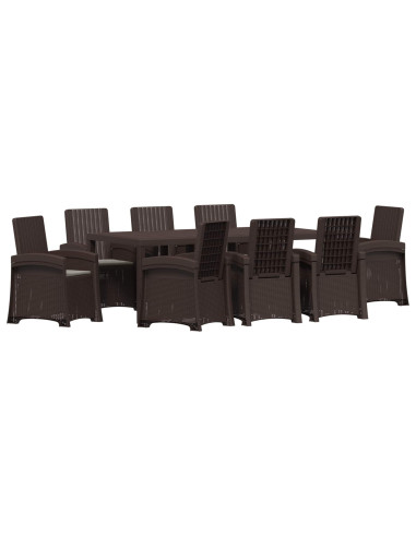 Set da Pranzo per Giardino 9 pz Marrone e Grigio Chiaro PP