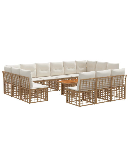 Set Divano da Giardino 14 pz Naturale e Bianco Crema polyrattan
