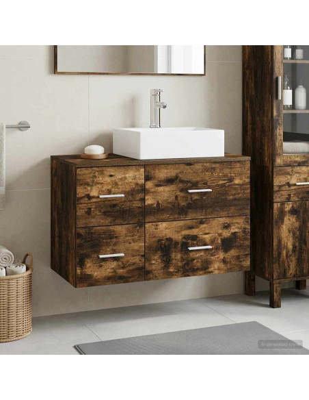Set di mobili per il bagno 2 pz Rovere Fumo