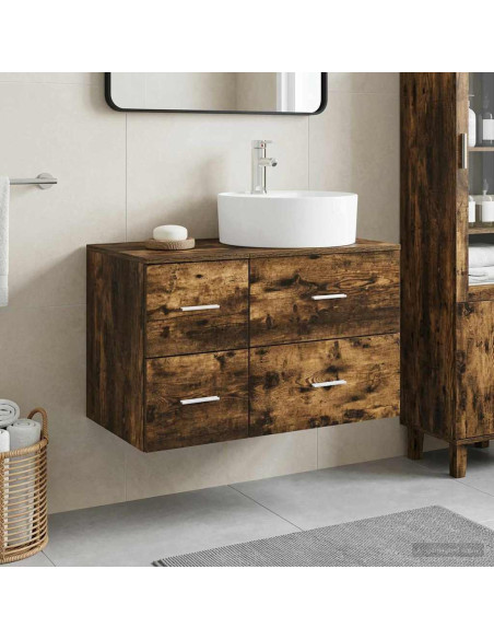 Set di mobili per il bagno 2 pz Rovere Fumo