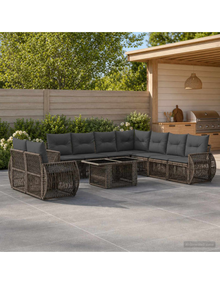 Set Divano da Giardino 10 pz Grigio e Grigio Scuro polyrattan