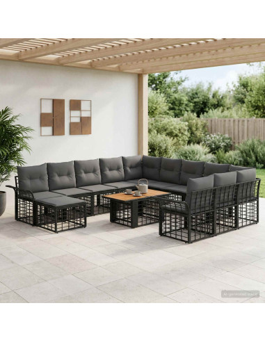 Set Divano da Giardino 13 pz Nero e Grigio scuro polyrattan