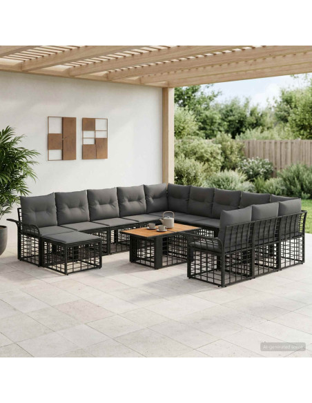 Set Divano da Giardino 13 pz Nero e Grigio scuro polyrattan