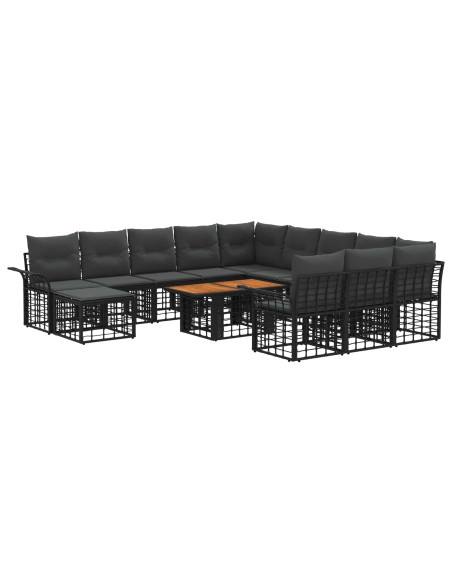 Set Divano da Giardino 13 pz Nero e Grigio scuro polyrattan