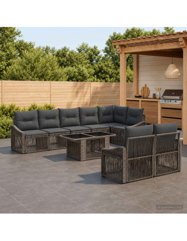 Set Divano da Giardino 9 pz Grigio e Grigio Scuro polyrattan