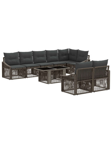 Set Divano da Giardino 9 pz Grigio e Grigio Scuro polyrattan
