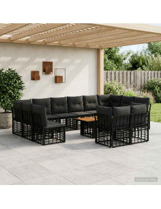 Set Divano da Giardino 13 pz Nero e Grigio scuro polyrattan