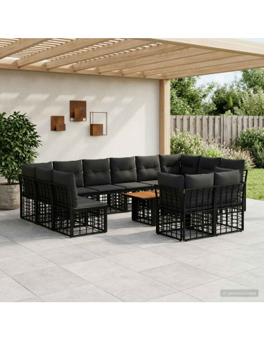 Set Divano da Giardino 13 pz Nero e Grigio scuro polyrattan