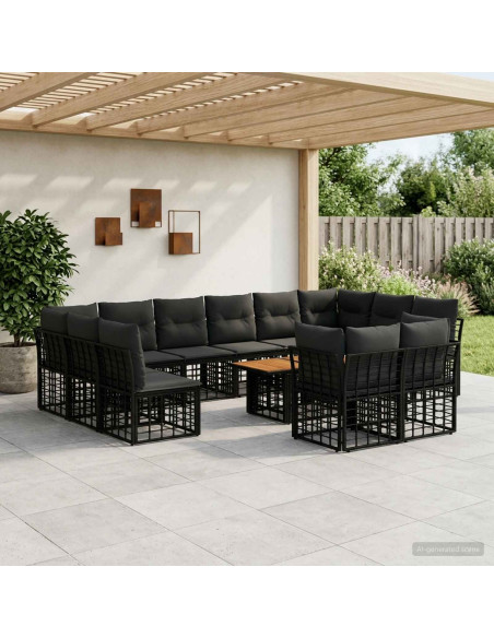 Set Divano da Giardino 13 pz Nero e Grigio scuro polyrattan