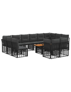 Set Divano da Giardino 13 pz Nero e Grigio scuro polyrattan 2