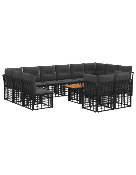 Set Divano da Giardino 13 pz Nero e Grigio scuro polyrattan