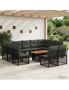 Set Divano da Giardino 12 pz Nero e Grigio scuro polyrattan