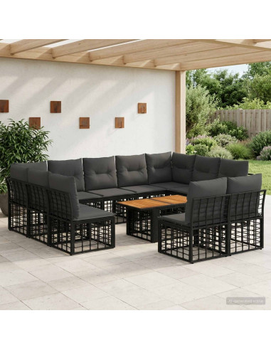 Set Divano da Giardino 12 pz Nero e Grigio scuro polyrattan