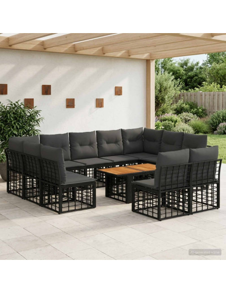 Set Divano da Giardino 12 pz Nero e Grigio scuro polyrattan