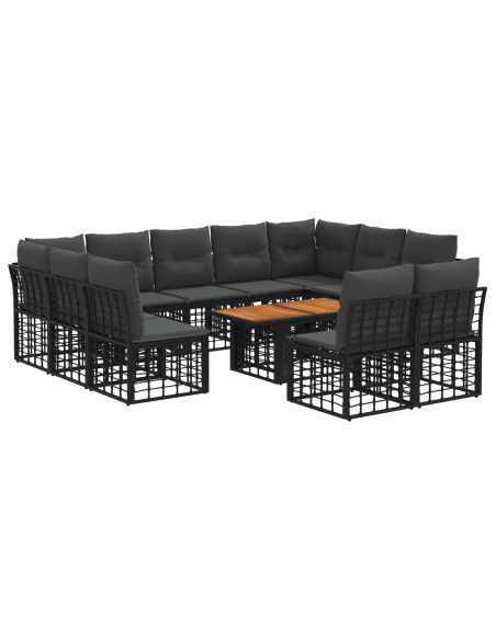 Set Divano da Giardino 12 pz Nero e Grigio scuro polyrattan