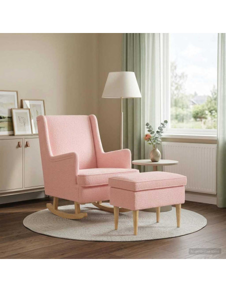 Poltrona con Ottomano 2 pz Rosa Bouclé