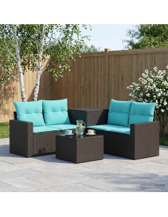 Set di divani 6 pz Nero e Blu Rattan sintetico e Acciaio