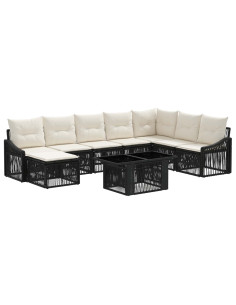 Set Divano da Giardino 9 pz Nero e Bianco Crema polyrattan 2