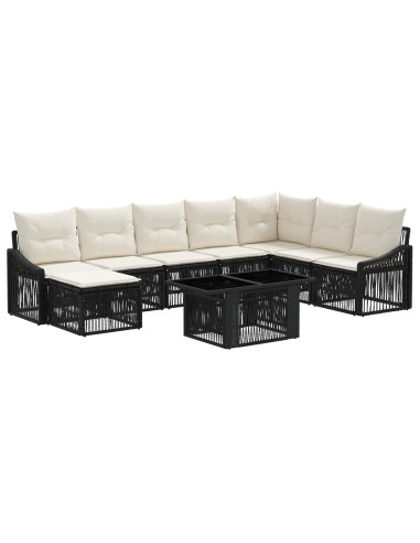 Set Divano da Giardino 9 pz Nero e Bianco Crema polyrattan