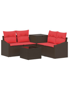 Set di divani 6 pz Marrone e Rosso Rattan sintetico e Acciaio 2