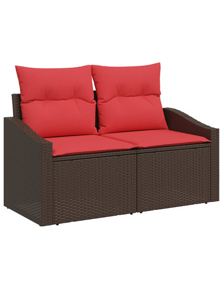 Set di divani 6 pz Marrone e Rosso Rattan sintetico e Acciaio