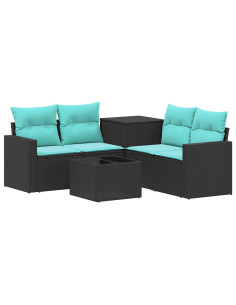 Set di divani 6 pz Nero e Blu Rattan sintetico e Acciaio 2