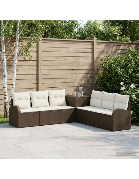 Set di divani 7 pz Marrone e Bianco Crema