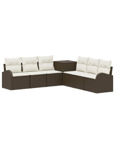 Set di divani 7 pz Marrone e Bianco Crema 2