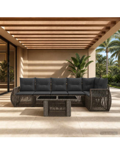 Set Divano da Giardino 7 pz Grigio e Grigio Scuro polyrattan