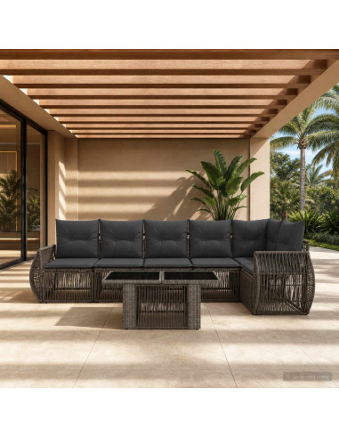 Set Divano da Giardino 7 pz Grigio e Grigio Scuro polyrattan