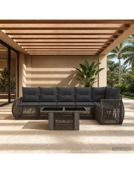 Set Divano da Giardino 7 pz Grigio e Grigio Scuro polyrattan