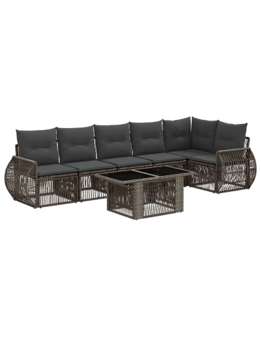 Set Divano da Giardino 7 pz Grigio e Grigio Scuro polyrattan