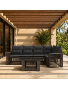Set Divano da Giardino 6 pz Grigio e Grigio Scuro polyrattan