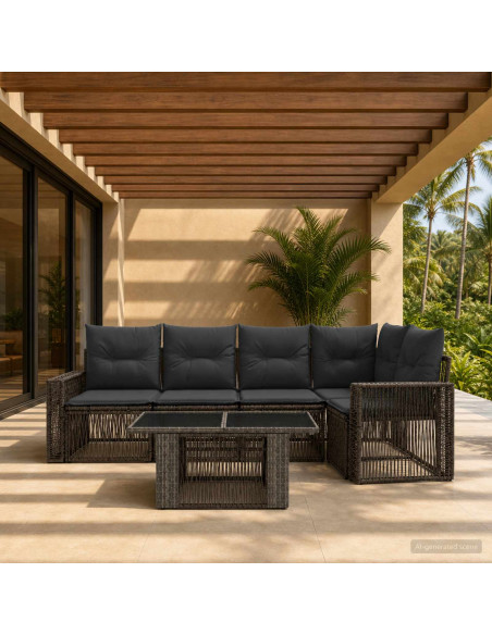 Set Divano da Giardino 6 pz Grigio e Grigio Scuro polyrattan