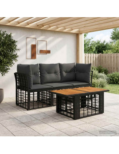 Set Divano da Giardino 4 pz Nero e Grigio scuro polyrattan