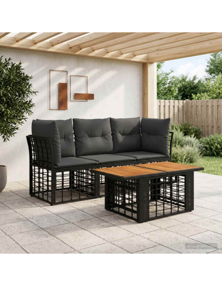 Set Divano da Giardino 4 pz Nero e Grigio scuro polyrattan