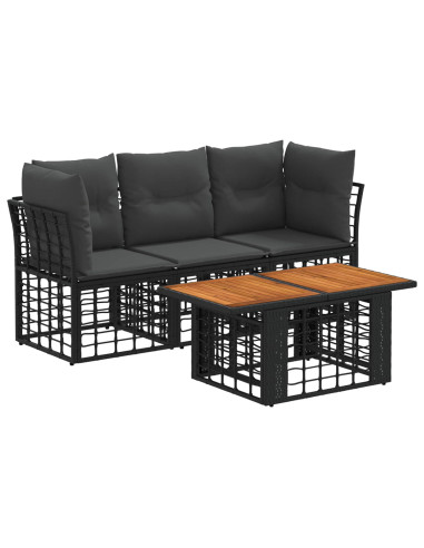 Set Divano da Giardino 4 pz Nero e Grigio scuro polyrattan