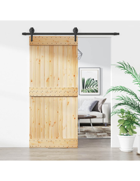 Porta scorrevole Naturale e Nero 90 x 210 cm