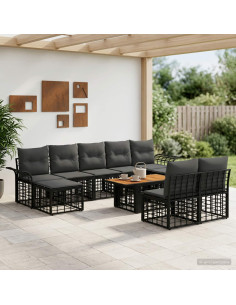 Set Divano da Giardino 10 pz Nero e Grigio scuro polyrattan