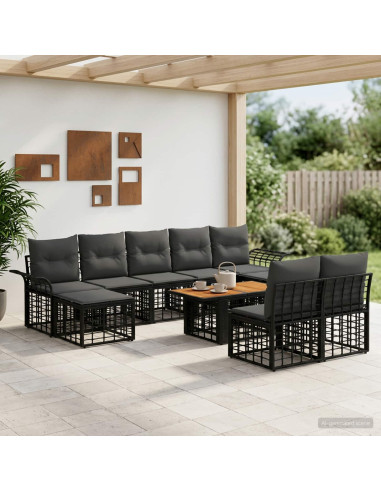 Set Divano da Giardino 10 pz Nero e Grigio scuro polyrattan