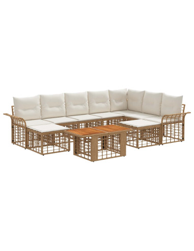 Set Divano da Giardino 10 pz Naturale e Bianco Crema polyrattan