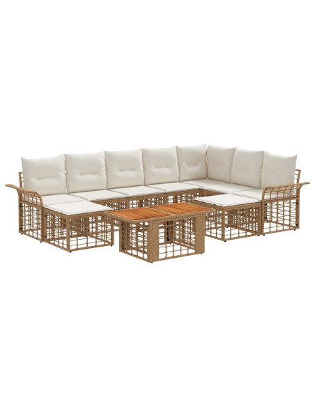 Set Divano da Giardino 10 pz Naturale e Bianco Crema polyrattan
