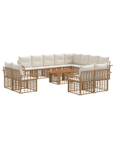 Set Divano da Giardino 13 pz Naturale e Bianco Crema polyrattan 2