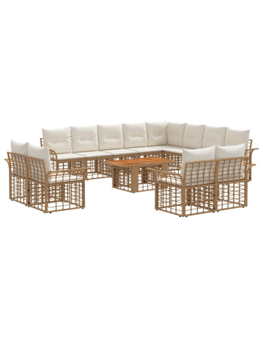 Set Divano da Giardino 13 pz Naturale e Bianco Crema polyrattan